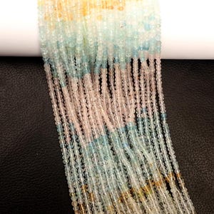 Aquamarine Beads | Natural Multi Aquamarine Gemstone Beads | Faceted Rondelle Shape Beads | 13 Inch Strand 3-4 MM Beads | Shaded Stone Beads