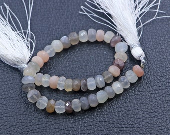 Natural Chocolate Moonstone Gemstone Beads, 7–8MM Faceted Rondelle Crystal, 8 Inch Strand