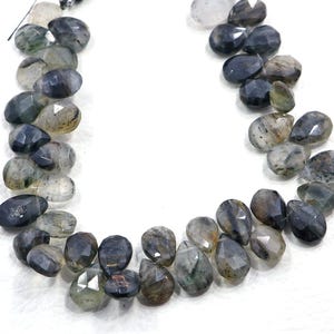 Natural Black Rutile Beads | Black Rutile Gemstone Beads | Faceted Pear Shape Beads | 8 Inch Strand 8X9-8X12 MM Beads | Jewelry Making Beads