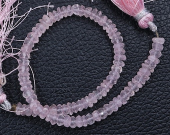 Rose Quartz Gemstone Beads: 5mm Faceted Rondelle, 8 Inch Strand