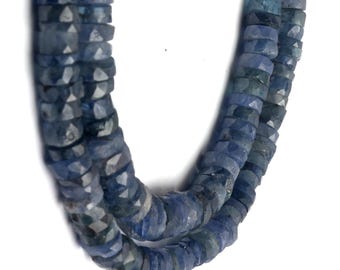 Cuentas de zafiro azul natural: hebra de 8/16 pulgadas, 5-6 mm, piedra preciosa Heishi facetada