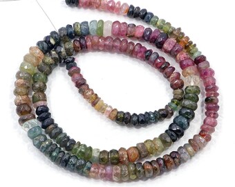 AAA Natural Multi Tourmaline Beads: Faceted Rondelle, 13 Inch Strand
