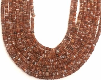 Natural Chocolate Moonstone Rondelle Beads, 3-4MM Faceted Gemstone, 13 Inch Strand