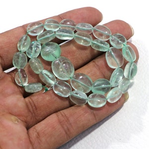 Grüne Fluorit-Edelsteinperlen, natürliche Fluoritperlen, glatte ovale Perlen, 13-Zoll-Strang 8X9-11X13 MM Perlen, Schmuckherstellung, grüne Perlen