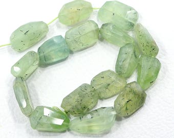 Natural Prehnite Beads, 13x16-14x25mm Faceted Nugget Gemstone Beads, 8 Inch Strand