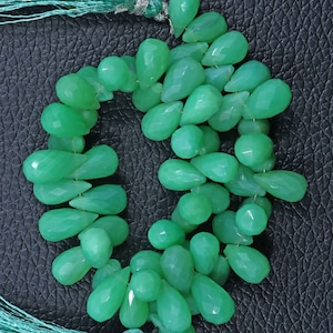 Chrysoprase Beads | Natural Chrysoprase Gemstone Beads | Faceted Teardrop Shape Beads | 8 Inch Strand 6X10-7X13 MM Beads | Jewelry Making