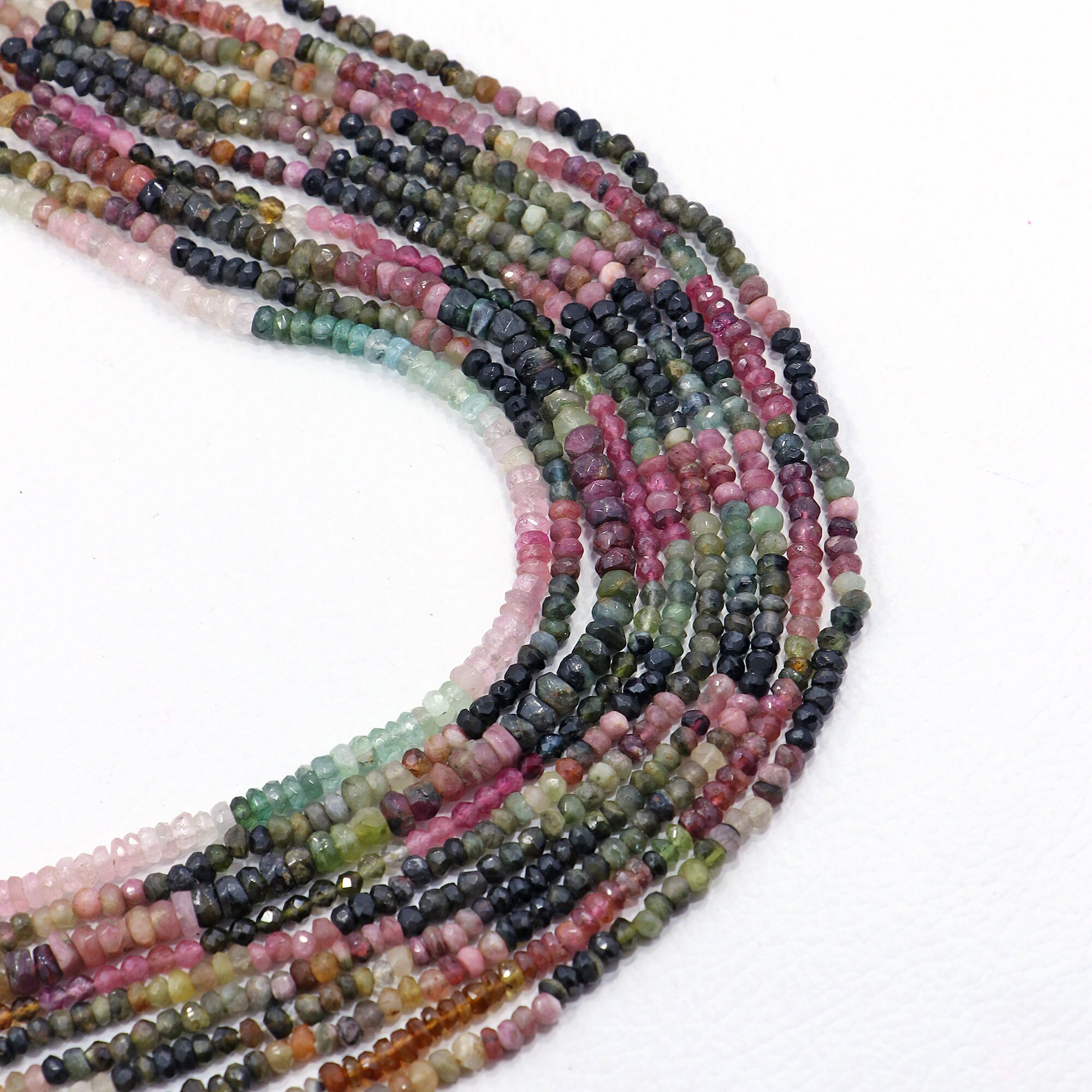 5 Strand Multi Tourmaline Rondelle Faceted Gemstone Beads 13"Inch 5mm Approx