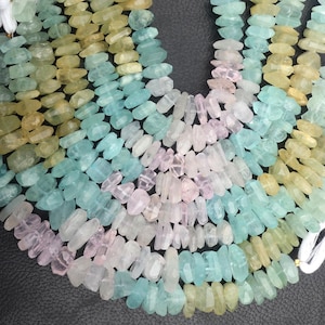 Faceted Aquamarine Nugget Beads: Handmade Gemstone Strand, 8 Inch