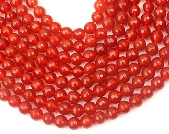 Red Chalcedony Beads: Faceted Round Gemstone, 8MM Strand