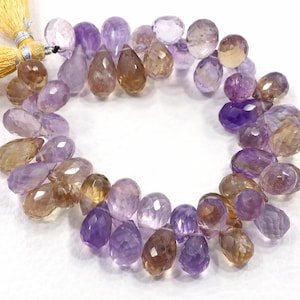 Ametrine Beads | Natural Ametrine Beads | Faceted Beads | Teardrop Shape Beads | 8 Inch Strand 7X11-8X15 MM Beads | Jewelry Gemstone Beads