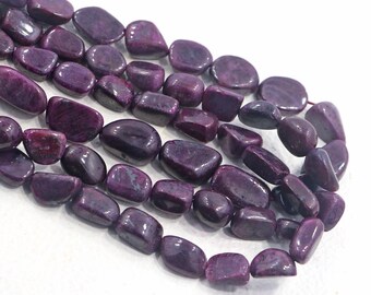 Natuurlijke robijnkralen: 12 inch streng 11 x 16-13 x 19 mm kralen gladde nugget edelsteen