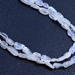 Rainbow Moonstone Beads | Natural Blue Fire Moonstone Gemstone Beads | 12 Inch Strand 6X7-6X14MM Beads | Smooth Tumble Beads | Jewelry Beads