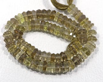 Natural Lemon Quartz Beads: 13 Inch Strand 9-10 MM Faceted Saucer Shape Gemstone