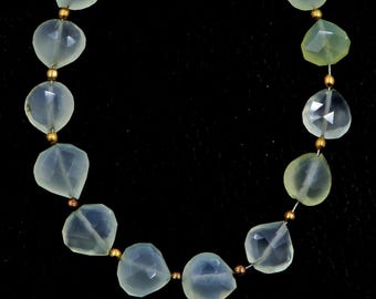 Aqua Chalcedony Beads: 8 Inch Strand 7-9 MM Faceted Heart Shape Gemstone