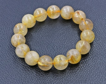 Handmade Golden Rutile Bracelet 14 MM Smooth Gemstone Beads.