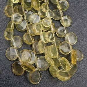 AAA Lemon Quartz Beads, Natural Lemon Quartz Gemstone, 8 Inch Strand 9-14 MM Beads, Faceted Coin Shape Beads, Handmade Beads, Jewelry Making
