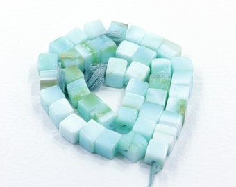 AAA Faceted Natural Oregon Blue Opal 7-9 MM Cube Gemstone Beads Strand