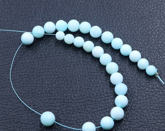 Blue Opal Gemstone Beads 6-8MM Smooth Round Loose Beads 8 Inch Strand .