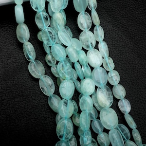 AAA Aquamarine Beads, Natural Aquamarine Beads, Smooth Oval Shape Beads, 8 & 16 Inch Strand 8-14 MM Beads, Gemstone Beads, Jewelry Making