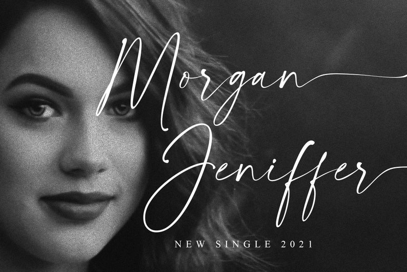 Peut inclure: Portrait en noir et blanc d'une femme avec le texte "Morgan Jeniffer NEW SINGLE 2021" &eacute;crit en cursive.