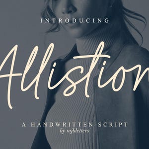 May include: Image displaying the word "Allistion" in a cursive, handwritten style. The text is a light colour, contrasted against a dark backdrop. The words "Introducing" and "A Handwritten Script by mjbletters" are also visible.