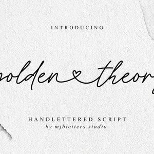 K&ouml;nnte beinhalten: Einf&uuml;hrung von Golden Theory, einer handgeschriebenen Schriftart. Der Schriftname ist in einer kursiven Schrift mit einem Herzsymbol zwischen den W&ouml;rtern geschrieben.