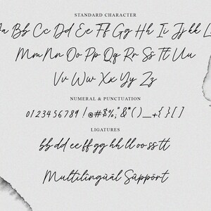 K&ouml;nnte beinhalten: Ein Schriftmuster, das das Alphabet in Gro&szlig;buchstaben, Kleinbuchstaben und Ziffern zeigt. Die Schriftart ist ein handschriftlicher Skriptstil mit modernem Flair. Der Text "Multilingual Support" ist ebenfalls enthalten.