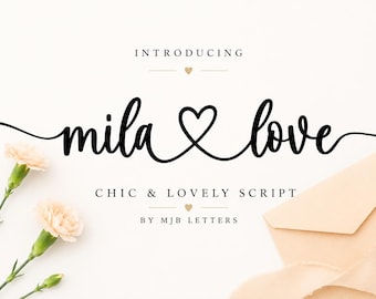 Mila Love – Romantische Schriftart, Herzschrift, Schriftart mit Schnörkeln, Schriftart für Cricut, Valentinstagsschrift, Hochzeitsschrift