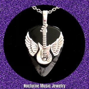 Electric Guitar with Wings Pendant