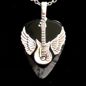 Electric Guitar with Wings Pendant