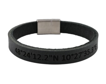 Lederarmband Gravur, Leder schwarz, personalisiertes Geschenk, Armband mit Wunschtext, Infinity Partnerarmband, Magnetverschluss Edelstahl