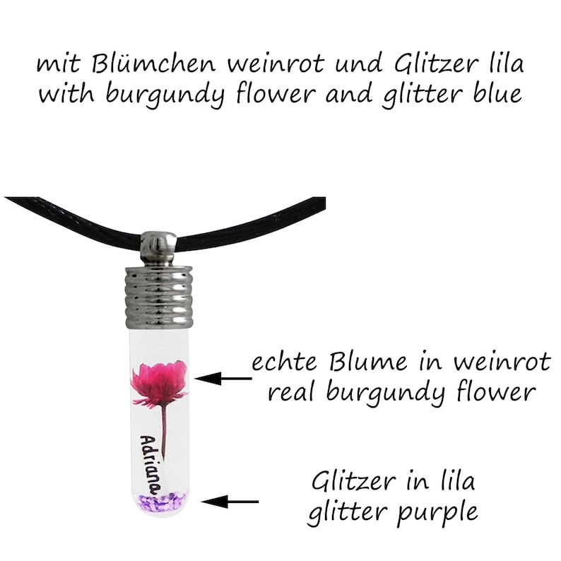 Personalisiertes Geschenk, Name auf Reis, Namenskette, Halskette Frauen, Freundschaftskette, Glücksbringer weinrot/lila