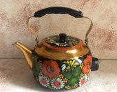 New soviet electric hand painted Kettle - Russian Art Folk - Decorative Teapot - Made in USSR