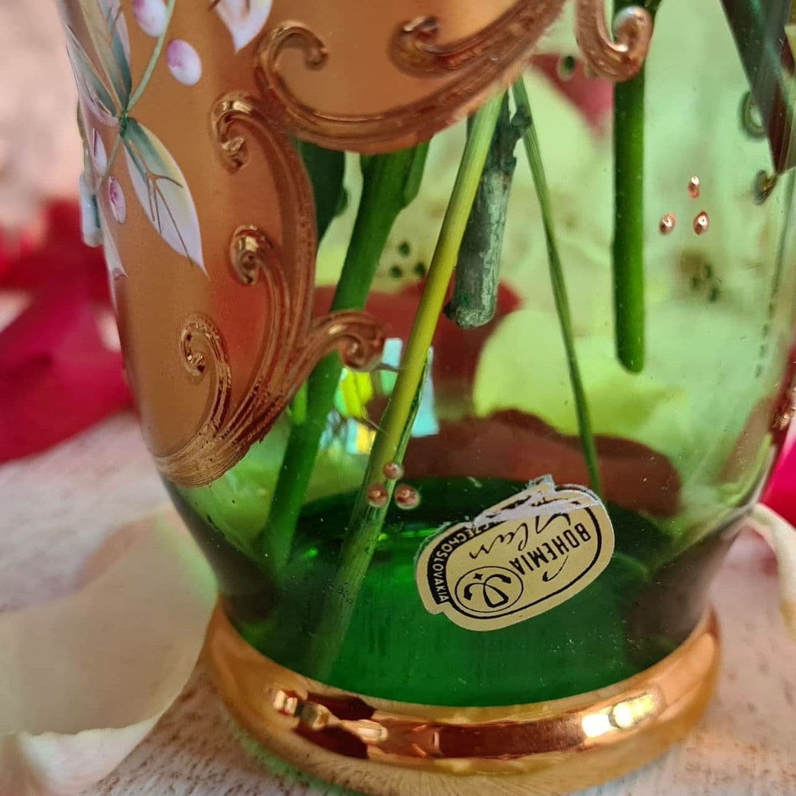 Bohemia 24K Gold vase Enamel Floral Inlay Bohemian Etsy
