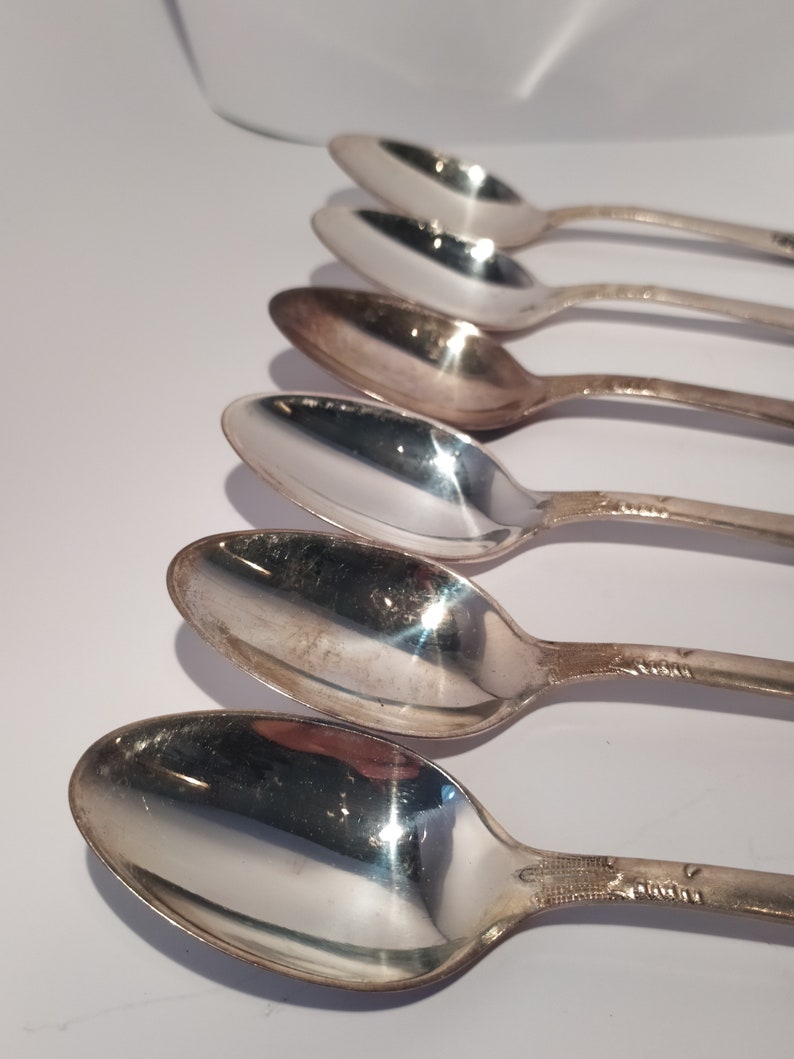 Serving Silverware for Kitchen Home Flatware Made in USSR Set of 6 Soviet Melchior dessert spoons 6.6 in original box