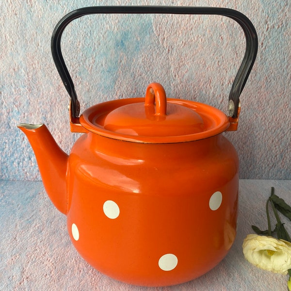 New Soviet enameled Kettle - Polka dot tea pot - Home / kitchen Decor - made in USSR