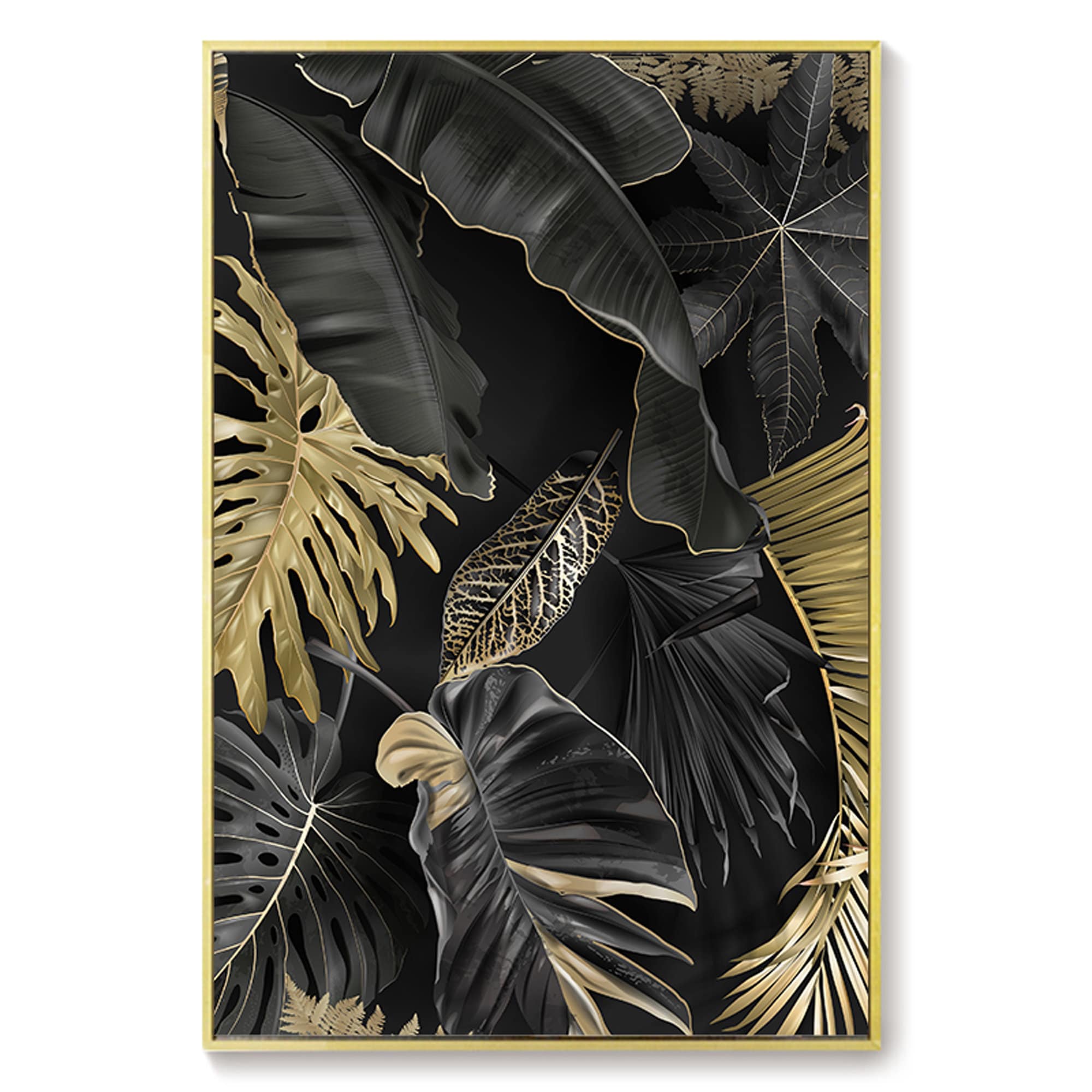 Luxury black & gold Leaves Painting Wall Art Print Modern Art | Etsy