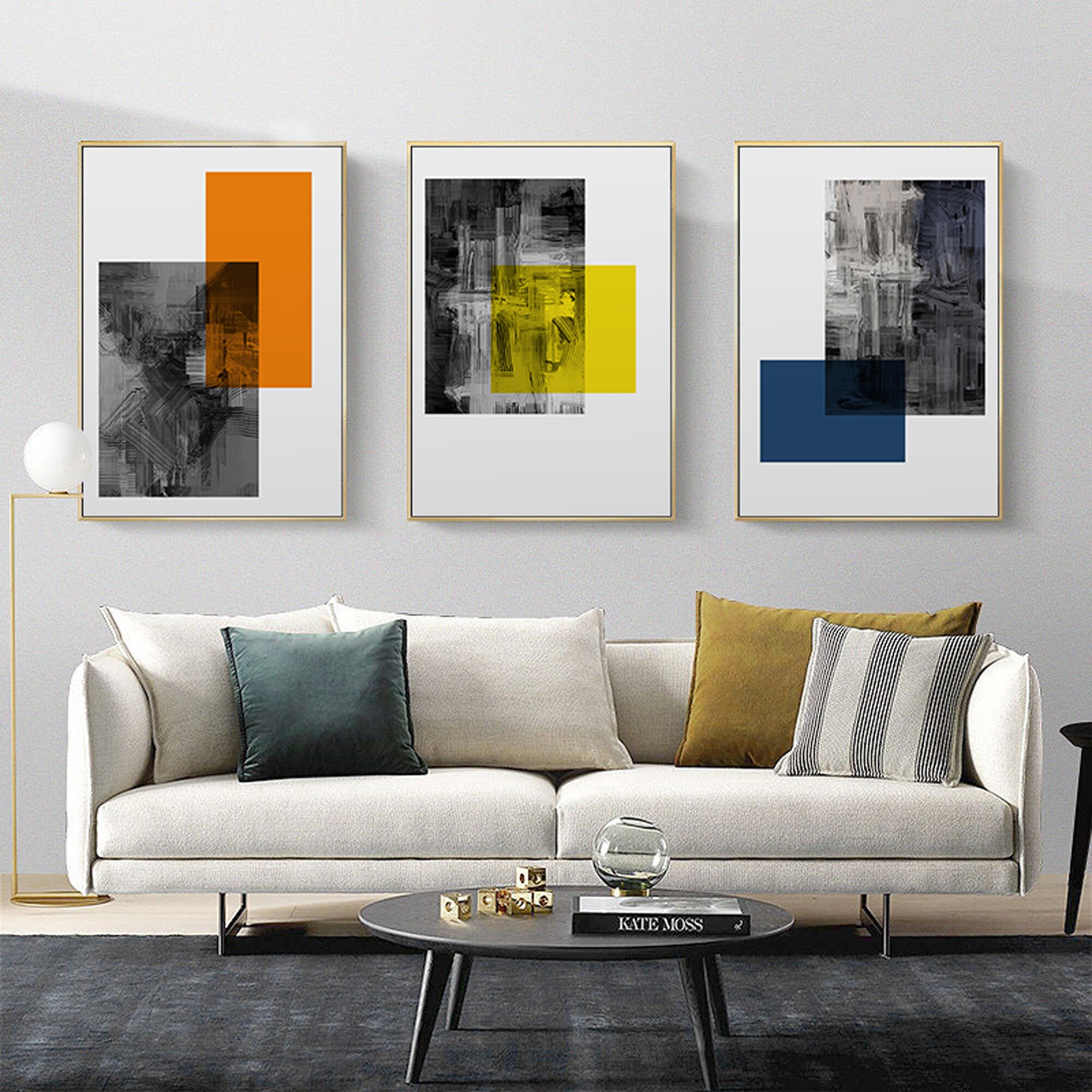 Abstract Painting Blue Orange Wall Art Three Print Set Etsy