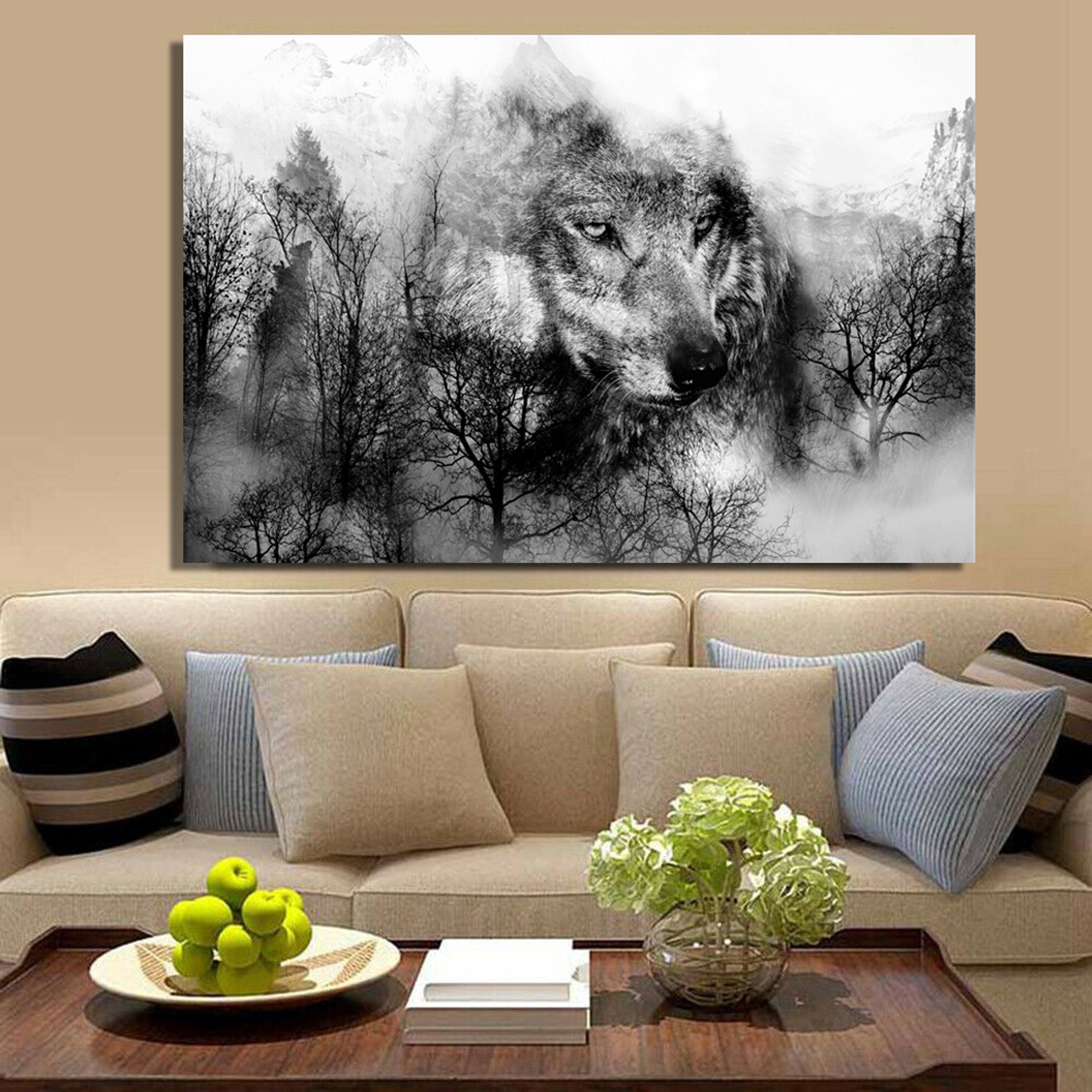 Wolf In Love Canvas Poster Wall Art Black White Wild Wolf | Etsy