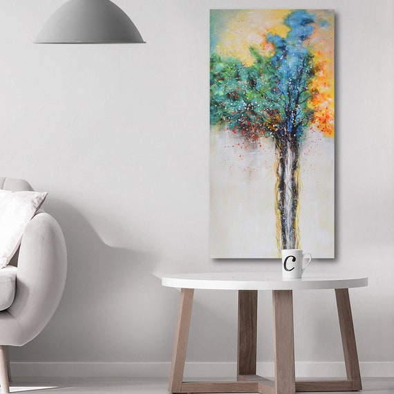 Colorful Tree Wall Art Tree Canvas Print Tree Large Wall Etsy