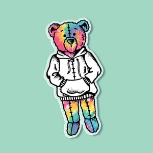 Tie-Dye Hoodie Bear Weather Proof Vinyl Sticker, Water Bottle Sticker, Laptop Sticker, Bear Sticker, Hippie, Grateful Dead