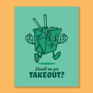 Should We Get Takeout? : Digitally Illustrated Print Piece, Kitchen Art, Home Decor, Dopamine Decor, Maximalism, Retro Decor, Happy Homes