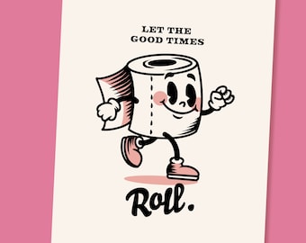 Retro Toilet Paper Roll Art Print: Funky Bathroom Decor