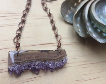 Amethyst Slice Necklace with Handmade Copper Chain