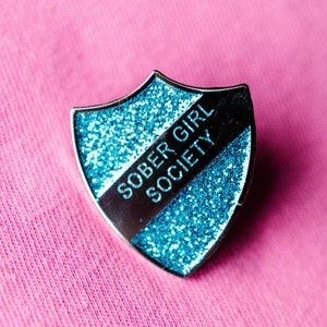 Blue Glitter Enamel Pin Shield Badge by Sober Girl Society