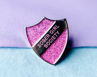 Pink Glitter Enamel Pin Shield Badge by Sober Girl Society