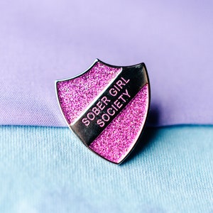 Pink Glitter Enamel Pin Shield Badge by Sober Girl Society image 1
