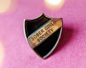 Black Enamel Pin Shield Badge by Sober Girl Society