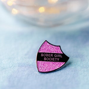 Pink Glitter Enamel Pin Shield Badge by Sober Girl Society image 3