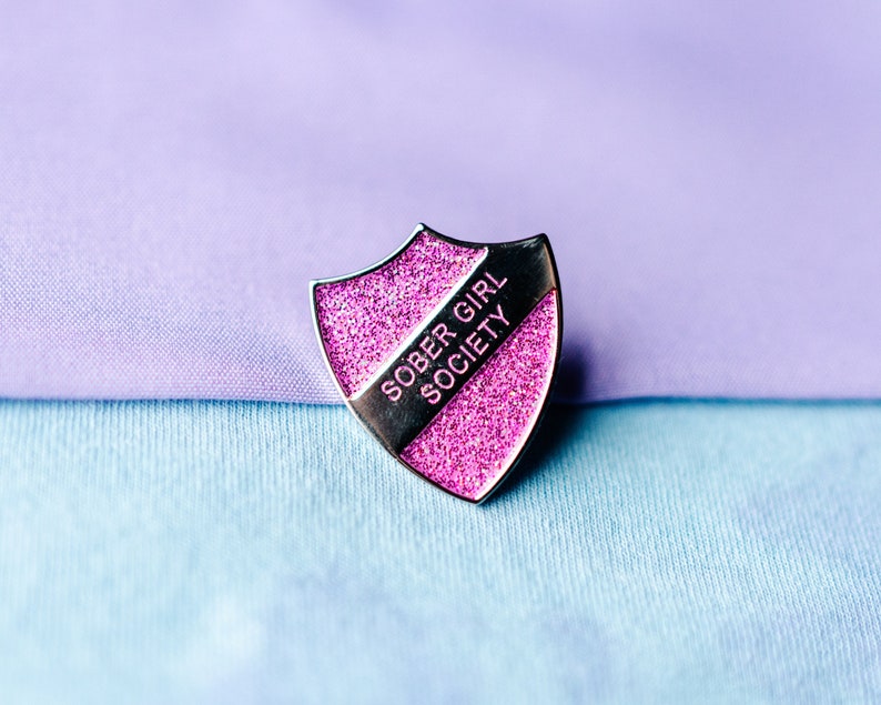 Pink Glitter Enamel Pin Shield Badge by Sober Girl Society image 1